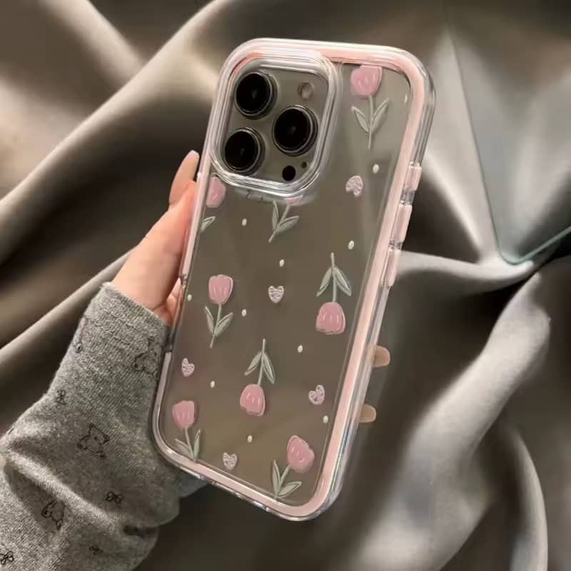 قاب گوشی موبایل آیفون 17 پرومکس مدل لاله صورتی نقش برجسته